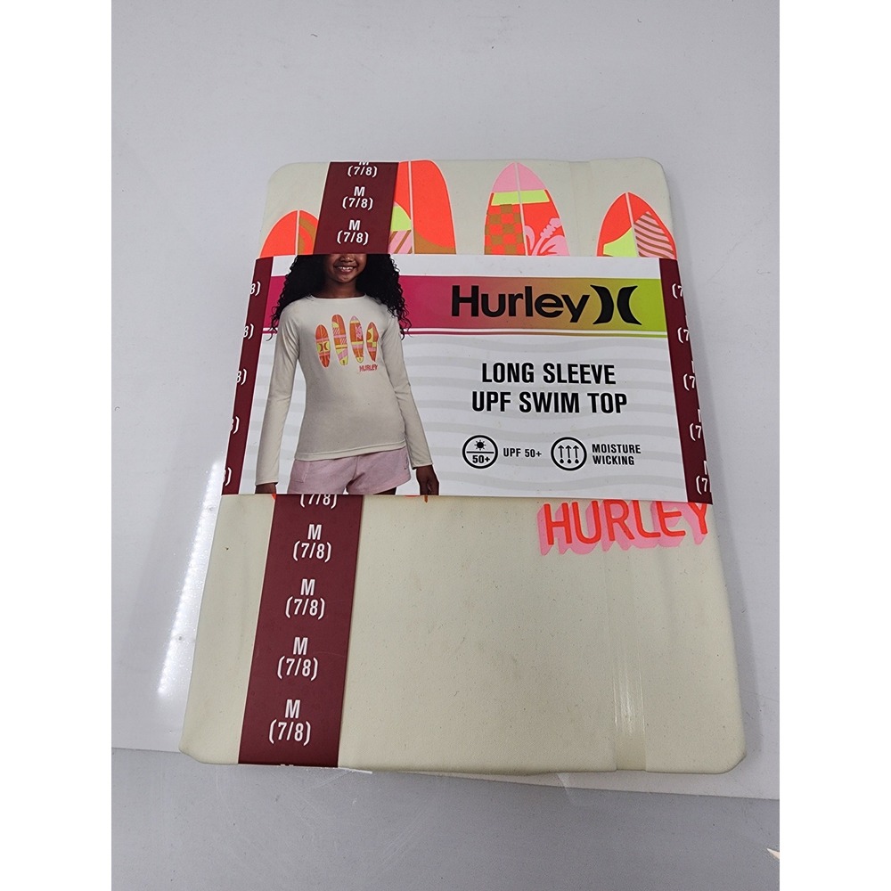 Hurley Girls Long Sleeve UPF Swim Top Cream Polyester Blend Surf Size Medium